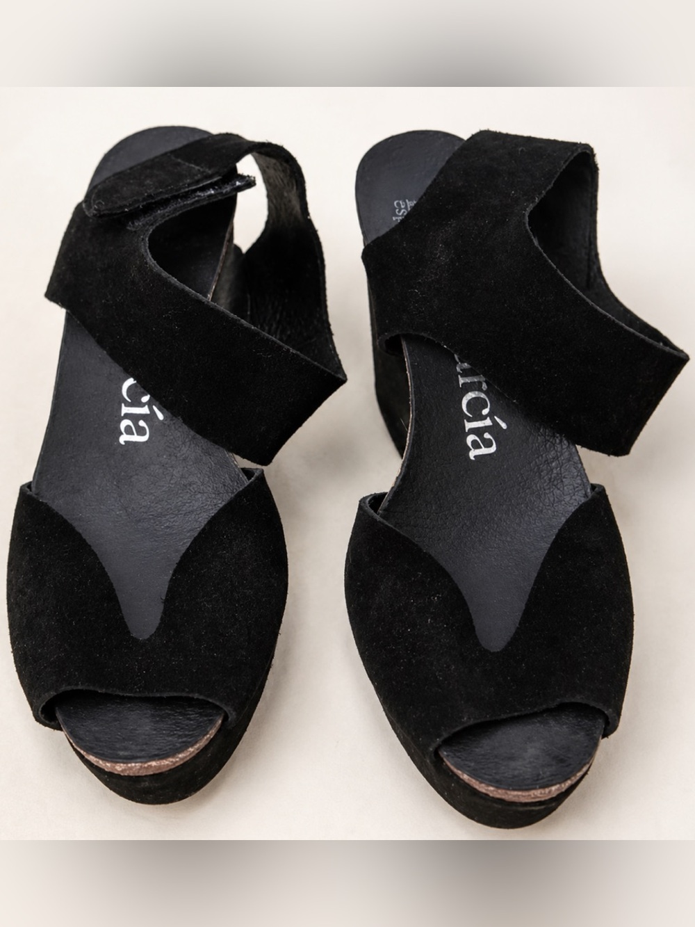 Pedro Garcia Black Suede Platform Wedge Sandals Sawtooth Sole